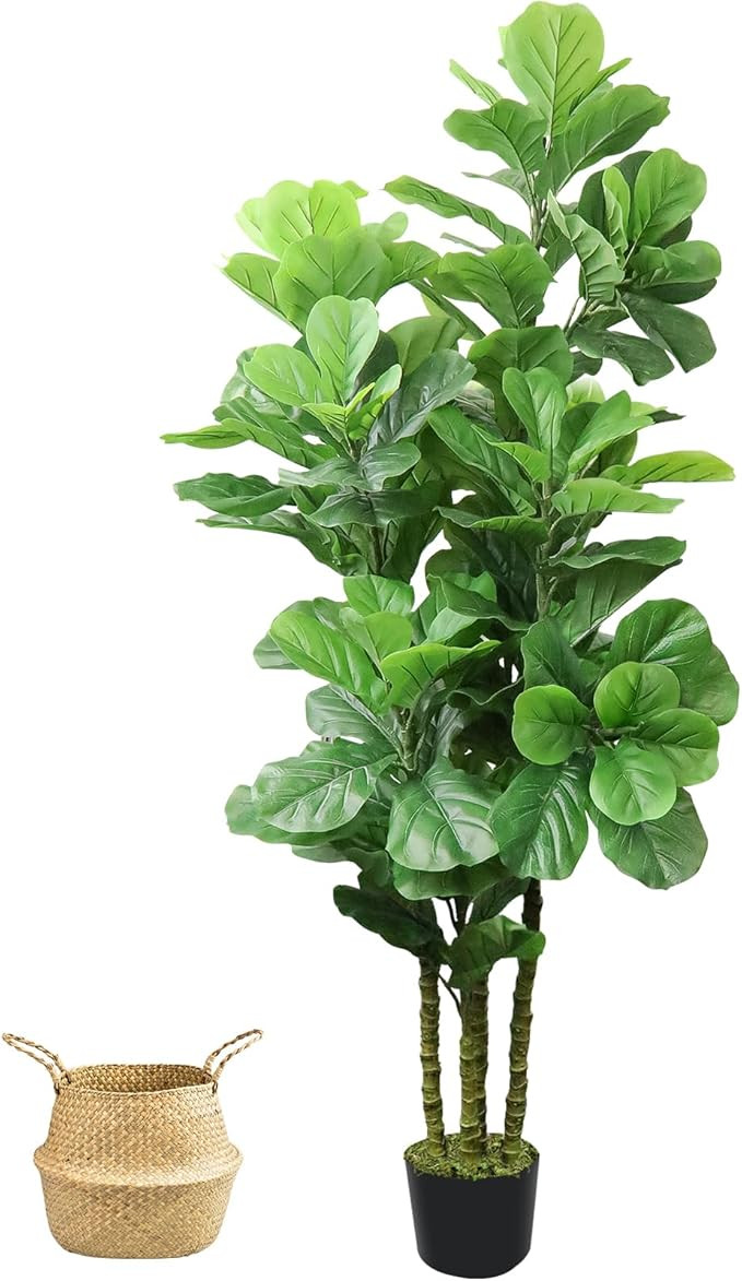 ROOMTEC 6ft Artificial Fiddle Leaf Fig Tree in Pot Faux Fiddle Leaf Fig Tree Large Artificial Tre... | Amazon (US)