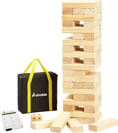 Aivalas 56 PCS Giant Tumble Tower, Wooden Stacking Block Game with Scoreboard&Carrying Bag, Class... | Amazon (US)