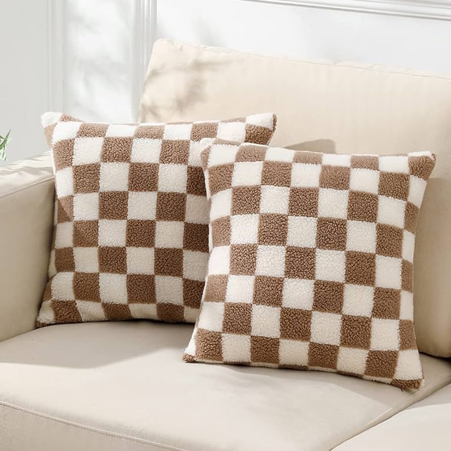 WEMEON Decorative Throw Pillow Covers 18x18 Set of 2Luxury Style Checkerboard Pattern Cushion Cas... | Amazon (US)