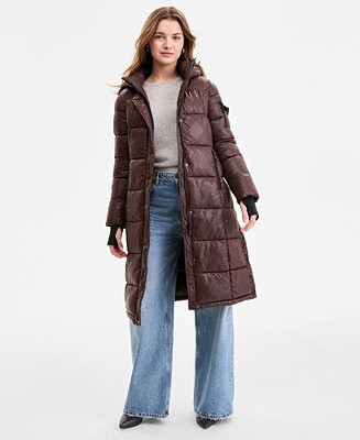 Women's Shiny Hooded Maxi Puffer Coat | Macy's