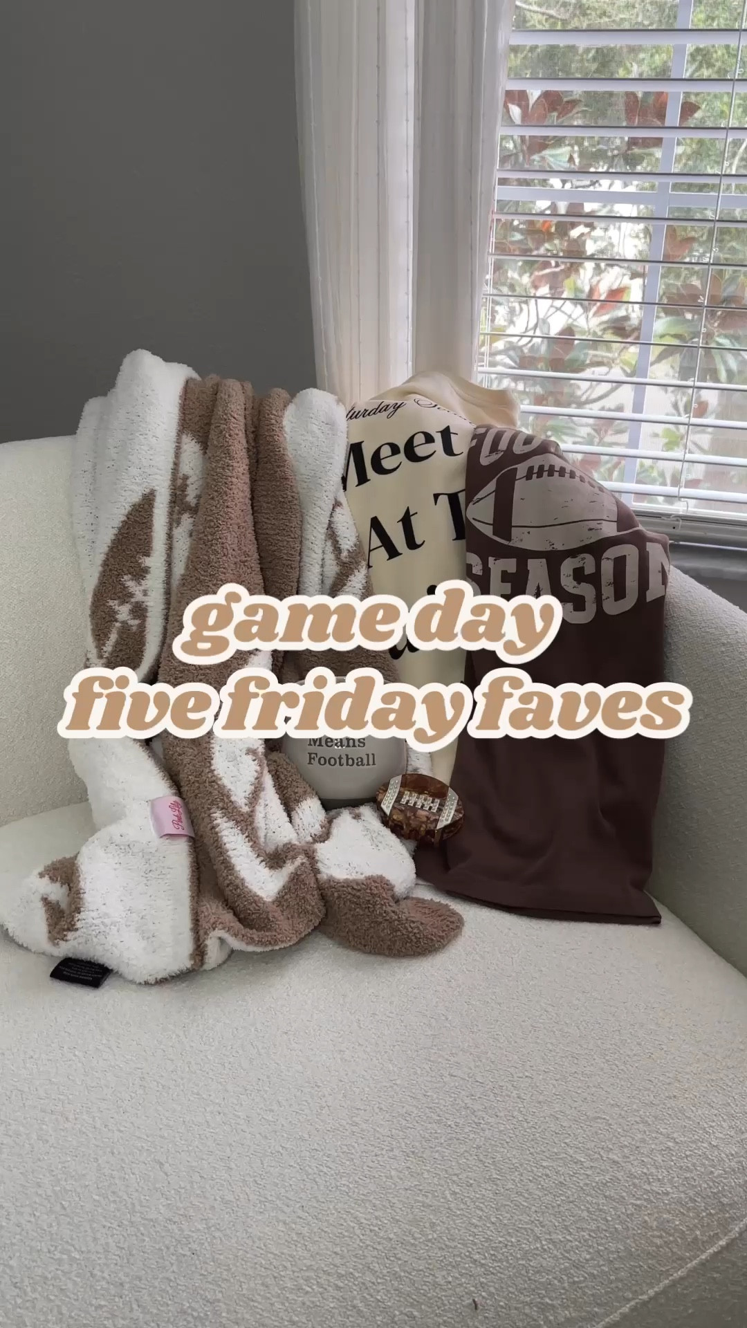 Game day five Friday faves!! 
• football season graphic tee: m, fits tts but I sized up one
•Saturday social club tailgate sweatshirt: L, I wanted to wear this with leggings so I sized up!
•cozy football blanket: I’m so sad that the exact one is sold out now! 😭 I found a similar one on Amazon!
•pearl football hair clip
•fall means football mug: I’m not able to link this one but I got it at hobby lobby!

#LTKVideo #LTKSeasonal