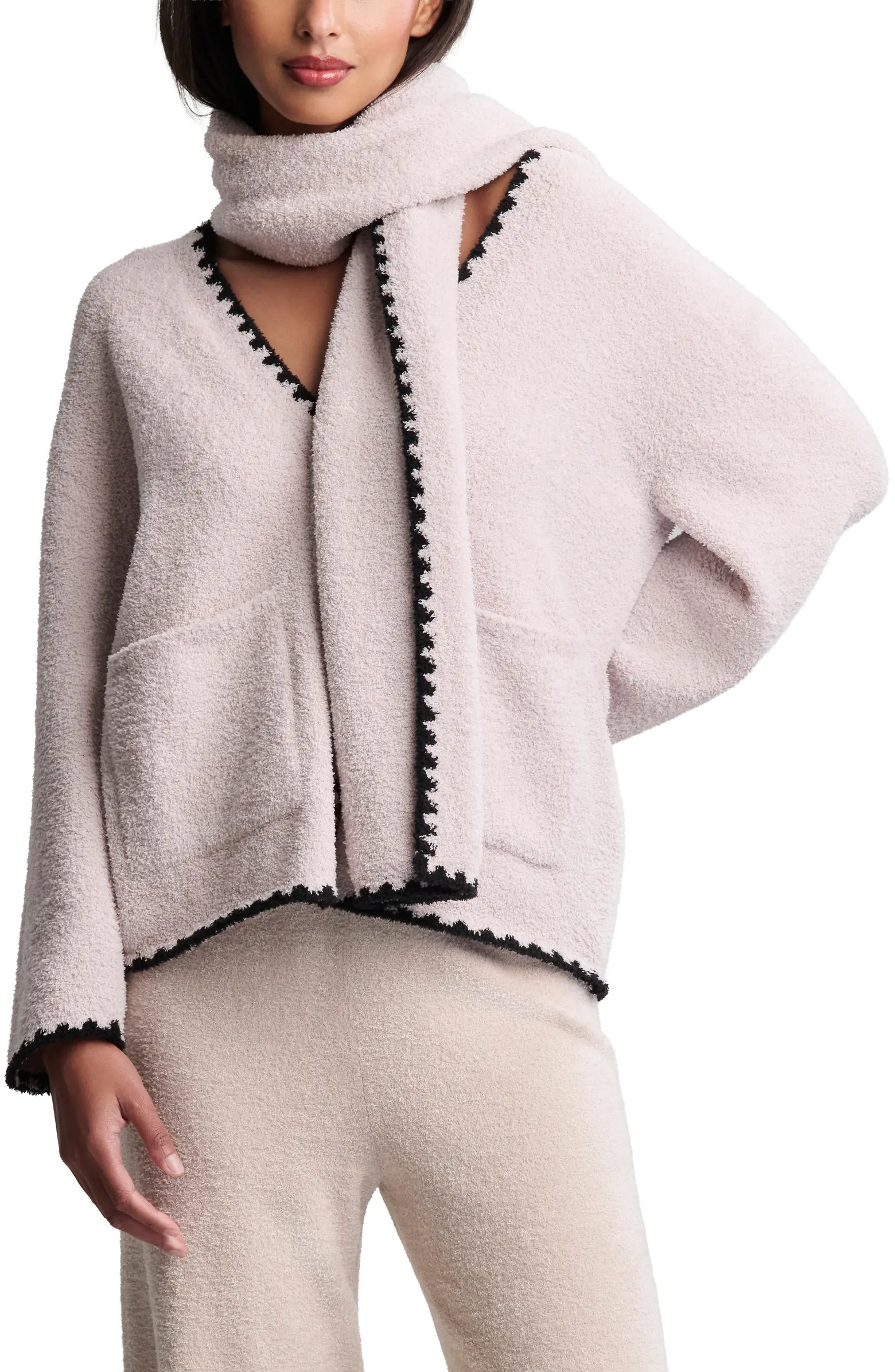 CozyChic® Blanket Stitch Cardigan with Detachable Scarf | Nordstrom