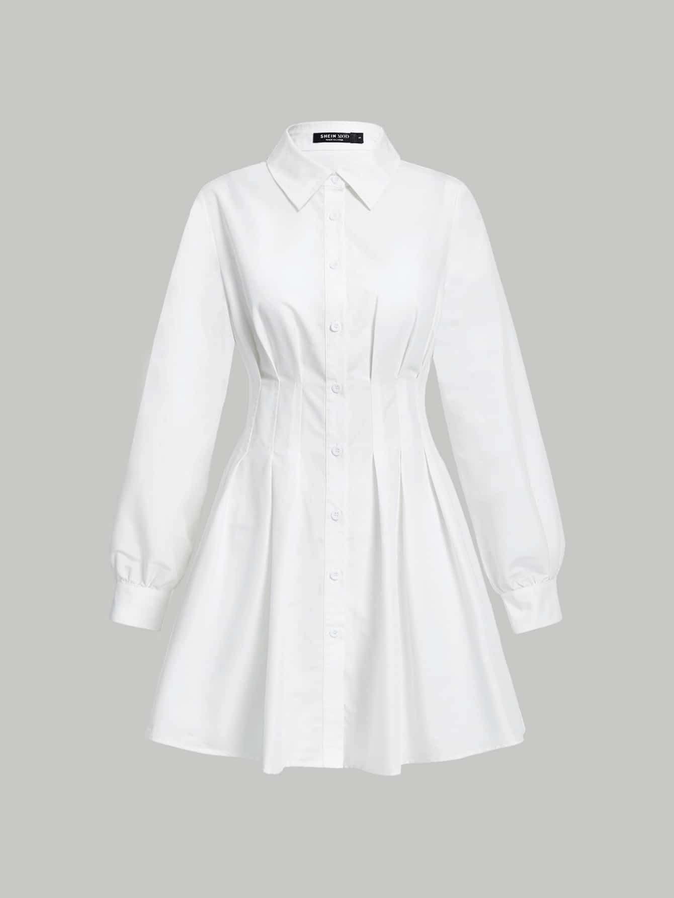 SHEIN MOD Solid Button Front Shirt Dress | SHEIN