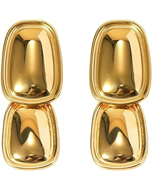 Double Drop Statement Earrings – Modern Gold-Tone Lightweight Earrings for Women | Amazon (US)