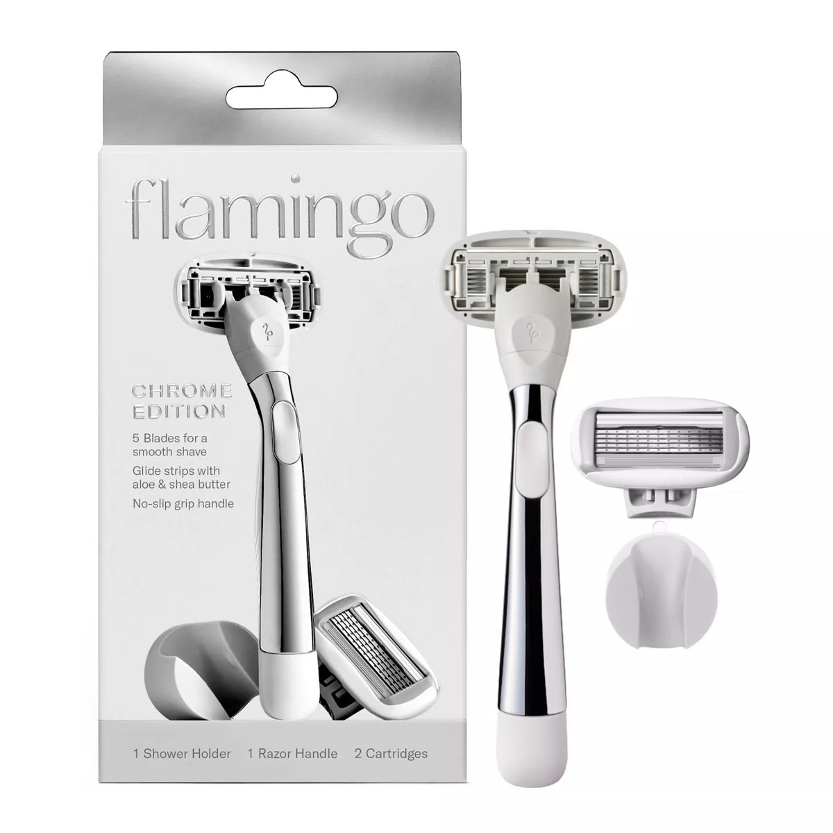 Flamingo 5-Blade Women's Razor - 1 Razor Handle + 2 Razor Blade Refills - Polished Chrome | Target