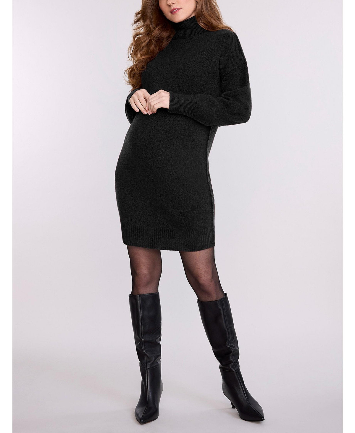 Motherhood Maternity Maternity Motherhood Long Sleeve Turtleneck Sweater Tunic Dress - Motherhood - Black | Macy's
