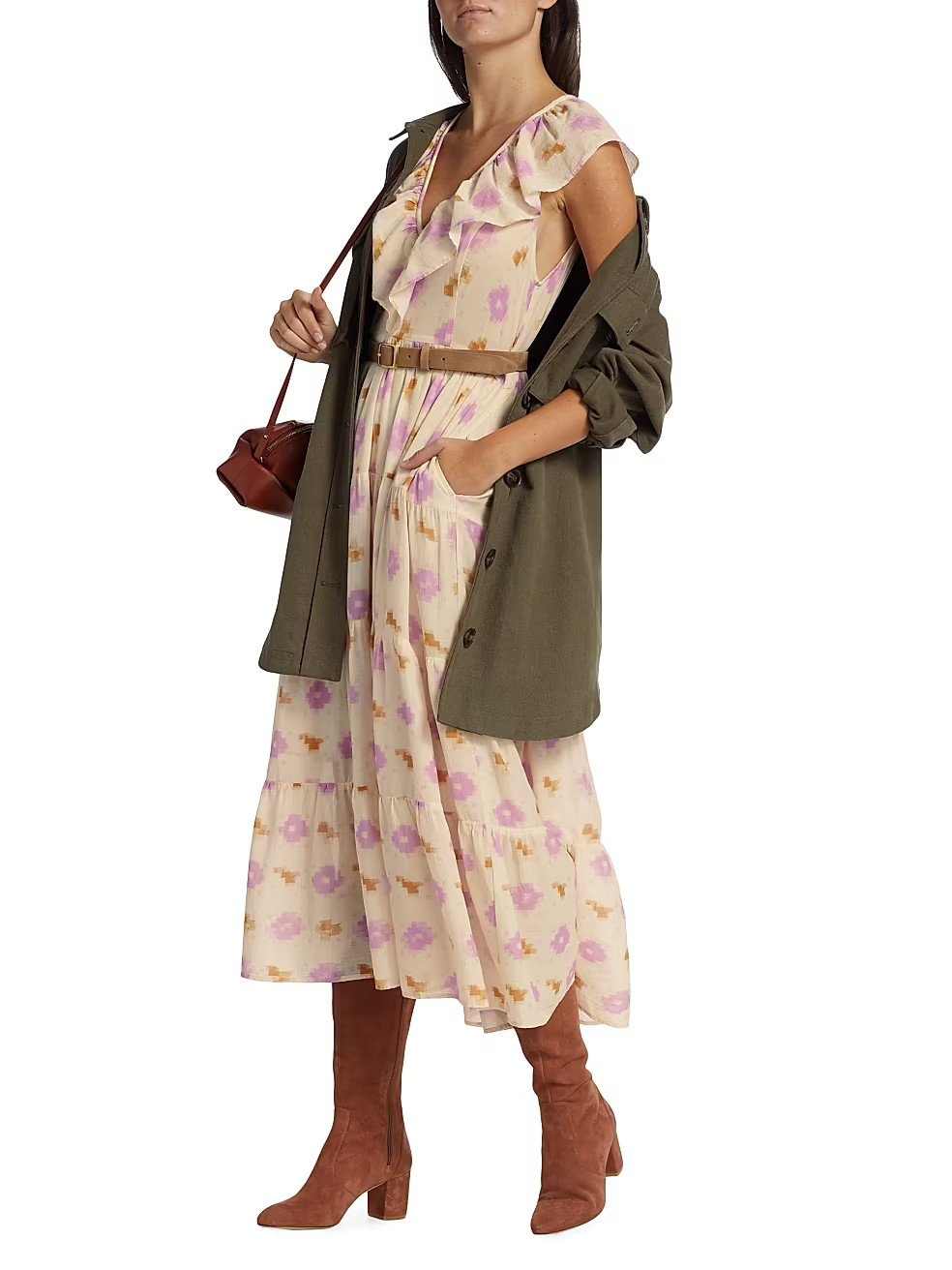 Tatiana Ruffled Ikat Cotton Midi-Dress | Saks Fifth Avenue