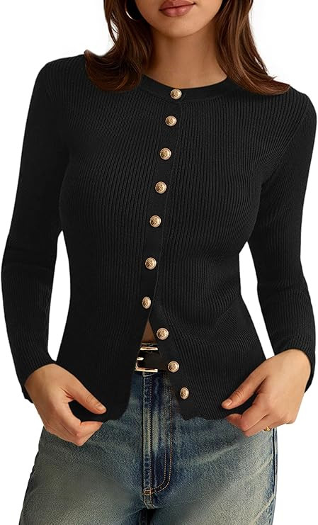 PRETTYGARDEN Womens 2025 Fall Cardigan Sweaters Lightweight Long Sleeve Button up Ribbed Knit Top... | Amazon (US)