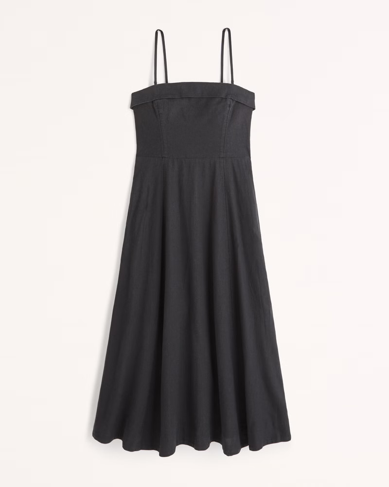 Strapless Linen-Blend Midi Dress | Abercrombie & Fitch (US)