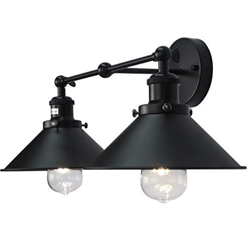 PUUPA 2 Lights Bathroom Vanity Light Fixture, Industrial Pipe Vintage Matte Black Metal Shade Far... | Amazon (US)
