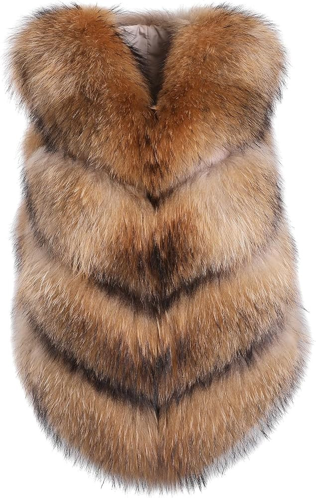 Women's Genuine Fox Fur Vest Sleeveless Coat Thick Warm Winter Fluffy Fur Jacket Short | Amazon (US)