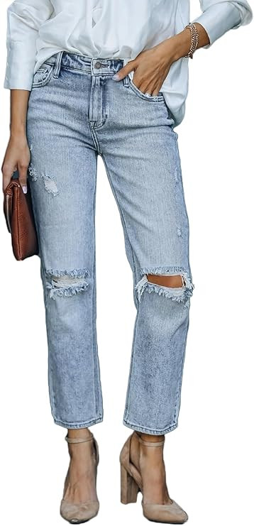 Lesore Womens High Waist Stretch Distressed Jeans Destroyed Denim Pants | Amazon (US)