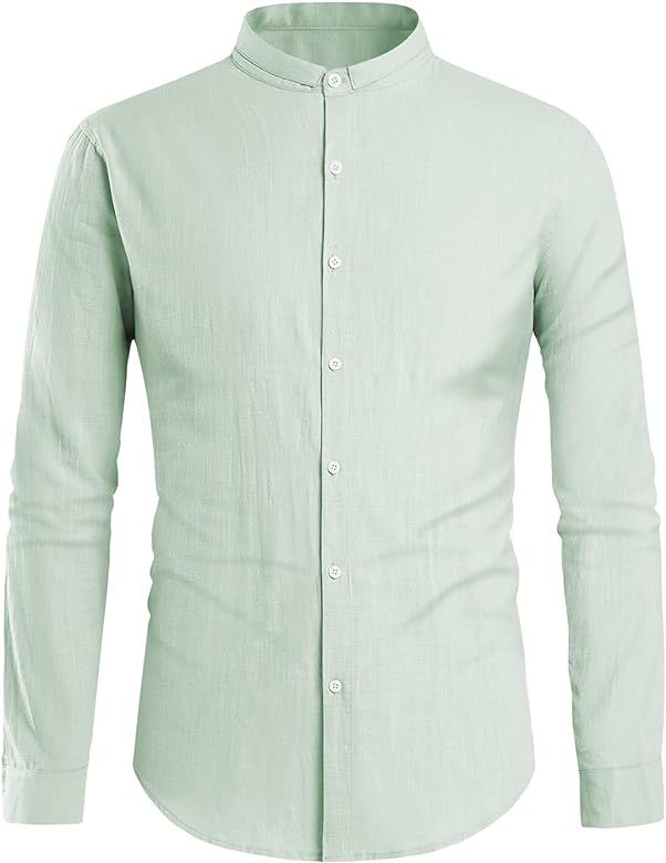 Mens Linen Shirts Long Sleeve Casual Button Down Cotton Lightweight Beach Summer Shirts | Amazon (US)