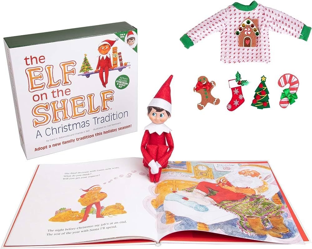 The Elf On The Shelf Boy with Customizable Christmas Sweater Set - Blue Eyed Boy Elf with Book, S... | Amazon (US)