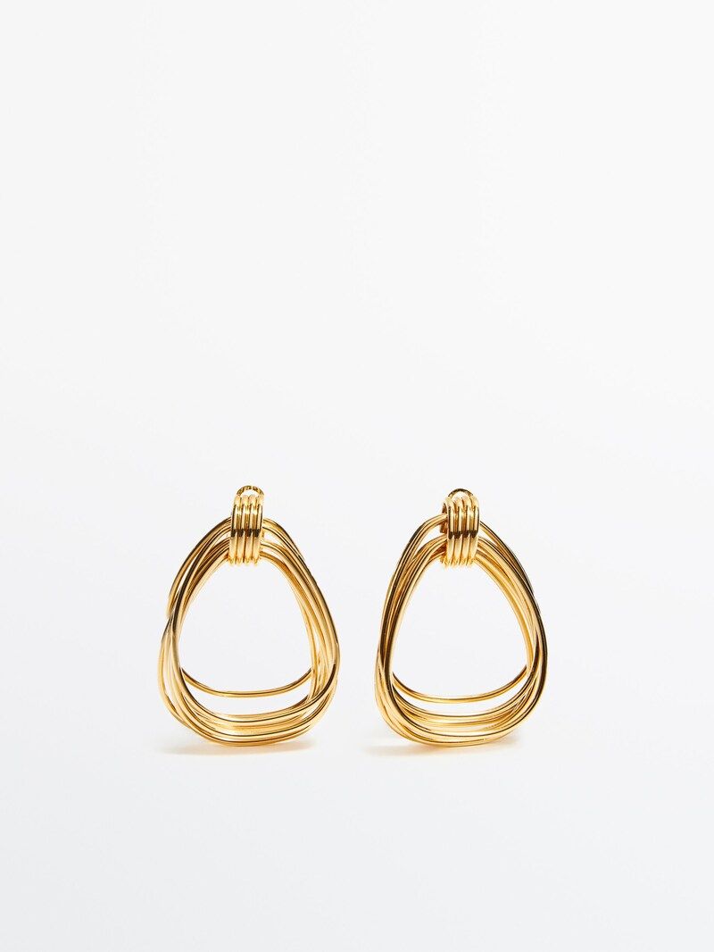 Gold-plated oval multi-hoop earrings - Studio | Massimo Dutti UK