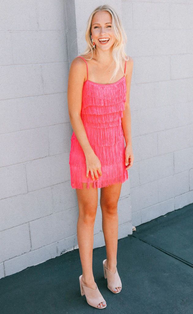 let's be fringe mini dress - hot pink | RIFFRAFF
