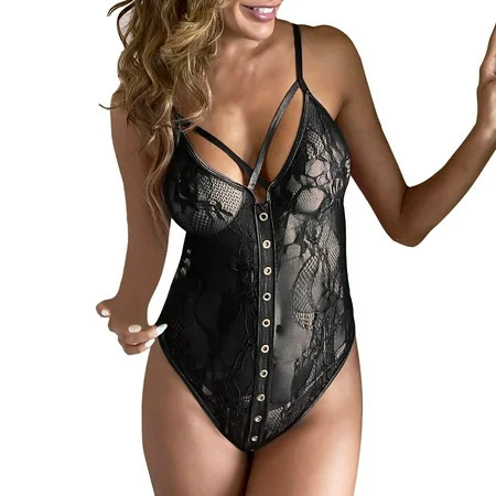 Sebtyili Women Fashion Print Mesh Lingerie Lace Lingerie Bodysuit Set Underwear | Walmart (US)