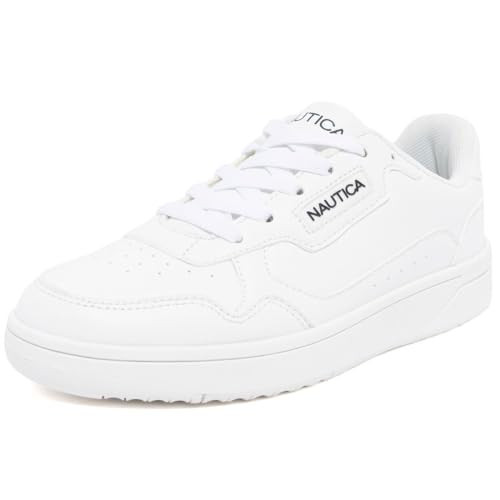 Nautica Women’s Low Top Lace-Up Sneaker, Classic Casual Tennis Shoe with Cushioned Footbed and Durable Traction Outsole for Everyday Walking, Ozanne - White,Size 6 | Amazon (US)