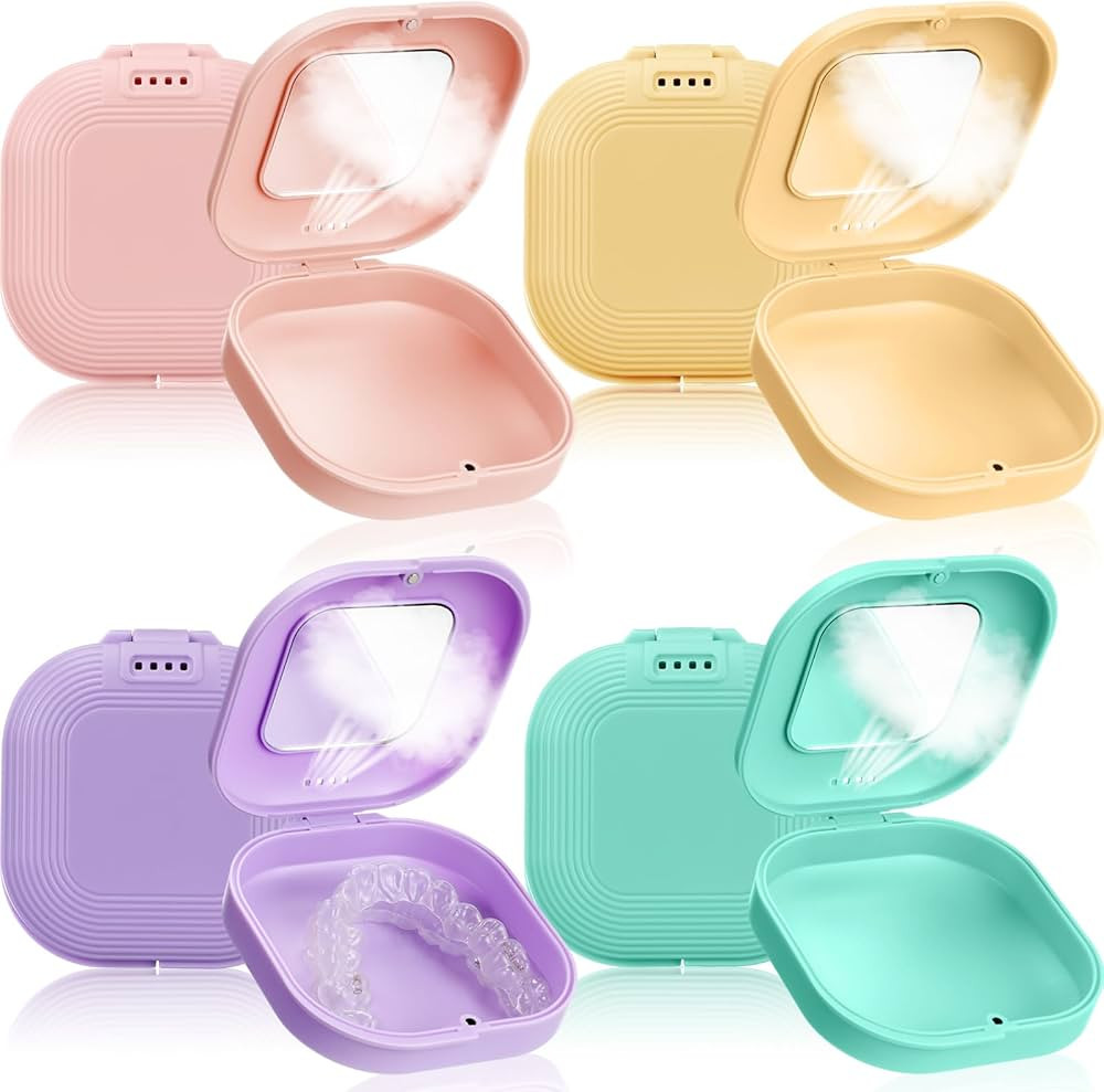 4 Pcs Retainer Case with Mirror and Vent Holes, Slim Aligner Case, Mouth Guard Case, Cute Retaine... | Amazon (US)