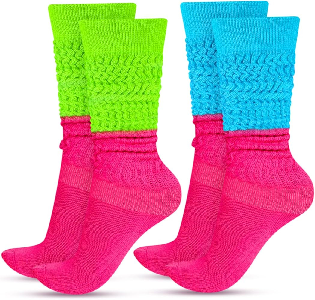 JenPen 2 Pairs 80s Neon Women's Extra Long Heavy Slouch Socks Extra Tall Heavy Socks Thick Scrunc... | Amazon (US)