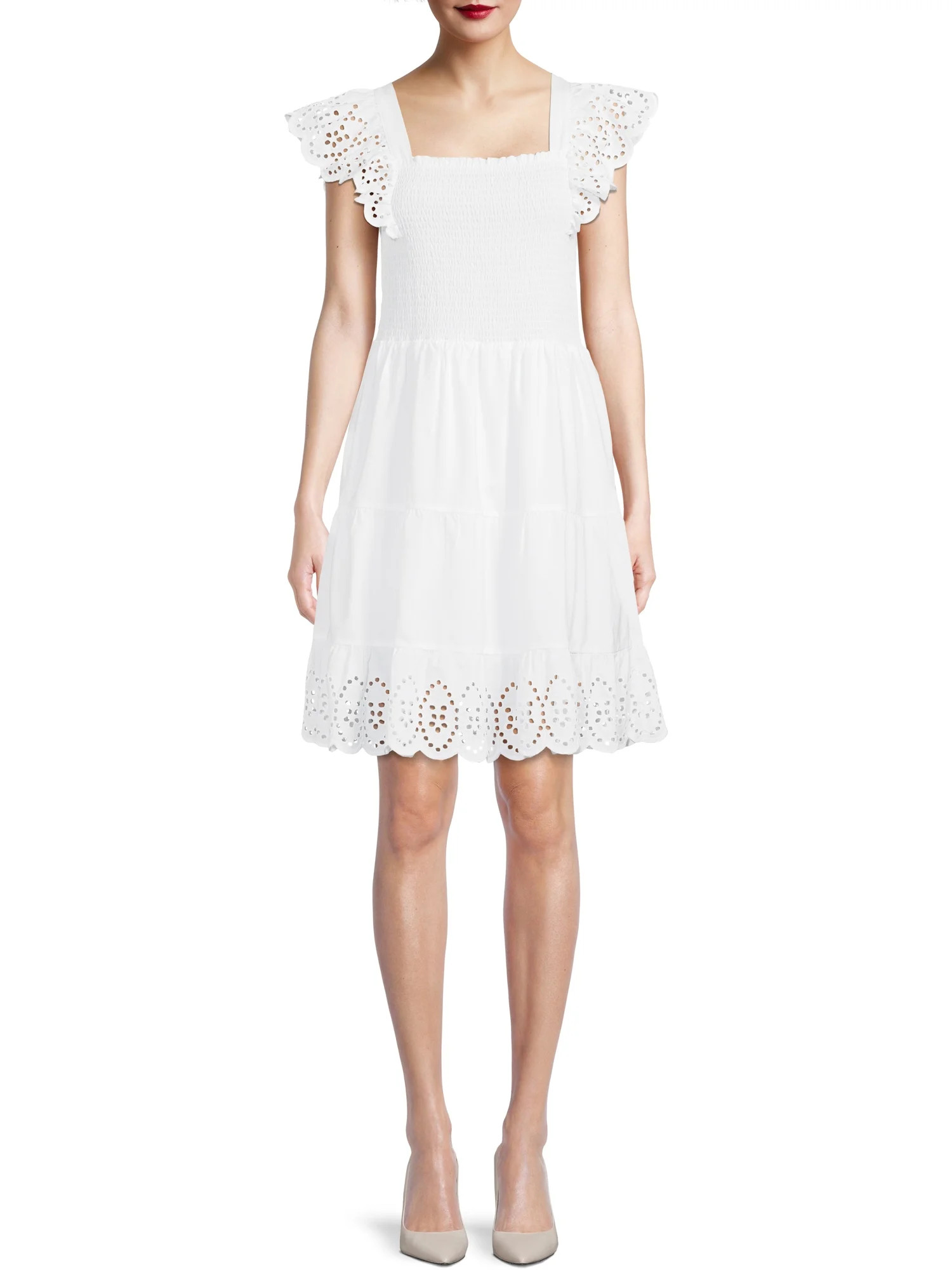 Time and Tru Women's Smocked Eyelet Dress | Walmart (US)