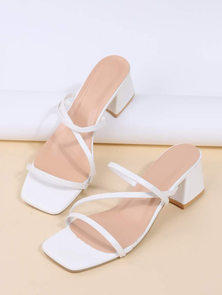 Thin Strap Chunky Heeled Mule Sandals | SHEIN