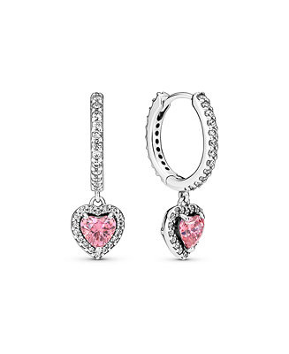 Pandora Sterling Silver Sparkling Halo Heart Hoop Earrings - Macy's | Macy's