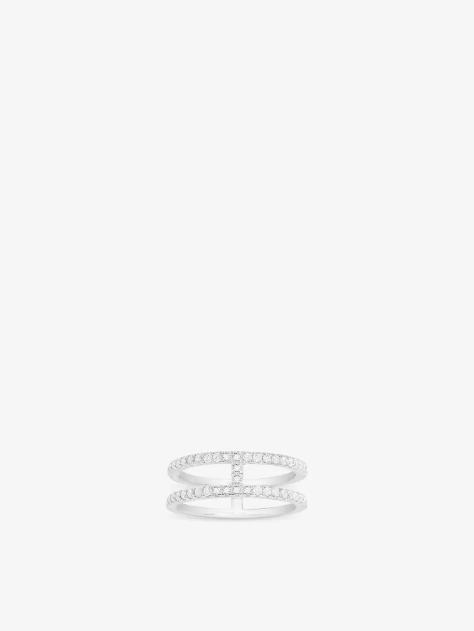 Croisette double-band sterling-silver and zirconia ring | Selfridges