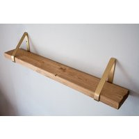 Light Brown Rustic Chunky Solid Wooden Wall Shelf With Gold Triangle Brackets - Shelving Heavy Duty 14.5cm Deep | Etsy (US)