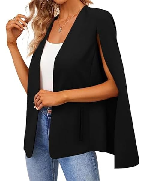 Flybony Cape Sleeve Blazer Jackets for Women Elegant Casual Cape Coat | Amazon (US)