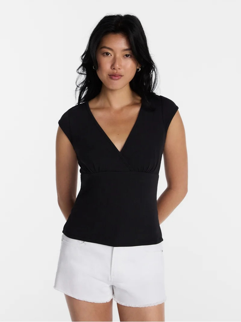 No Boundaries Empire Seam Top with Short Sleeves, Women\u2019s XXS-XXL | Walmart (US)