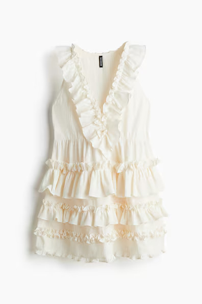 H & M - Ruffle-Trimmed Dress - White | H&M (US + CA)