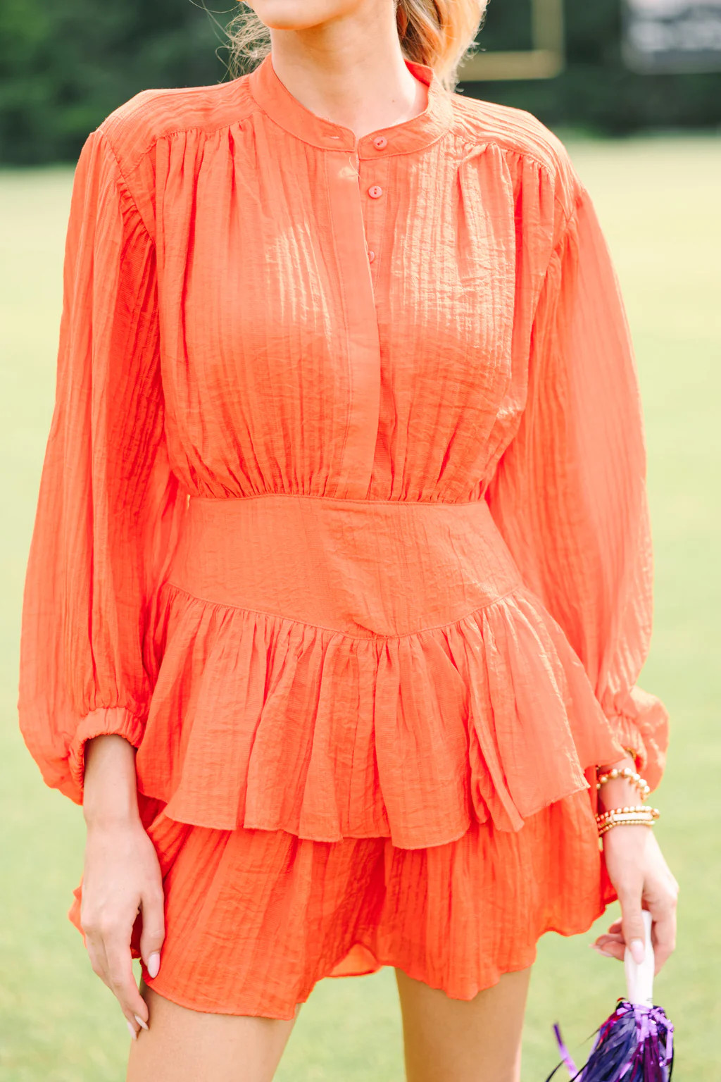 Contain Your Joy Orange Pleated Dress | The Mint Julep Boutique