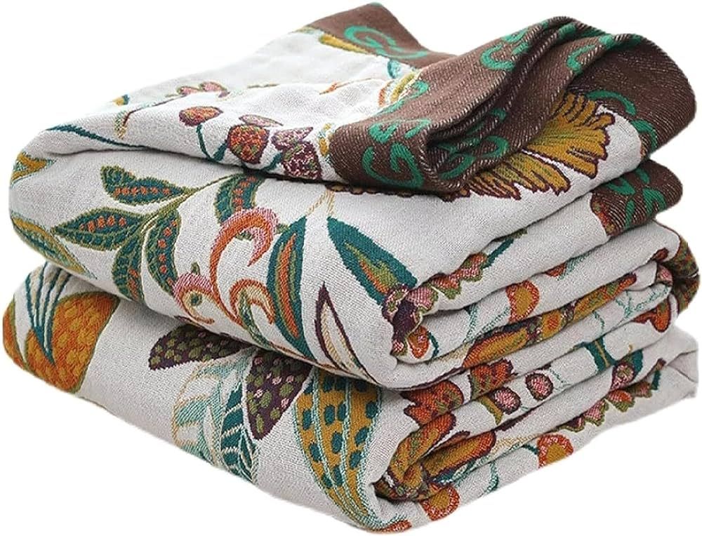 Boho Large Throw Blanket, 100% Organic Cotton Soft Sofa Bed Throw-Floral Farmhouse Decor Blanket,... | Amazon (US)