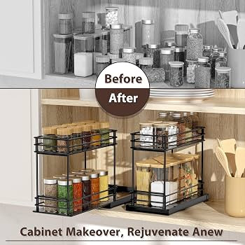 Tikea Spice Rack Organizer 2-Pack, 2-Tier Pull Out Seasoning Rack for Kitchen Cabinet, Spice Draw... | Amazon (US)