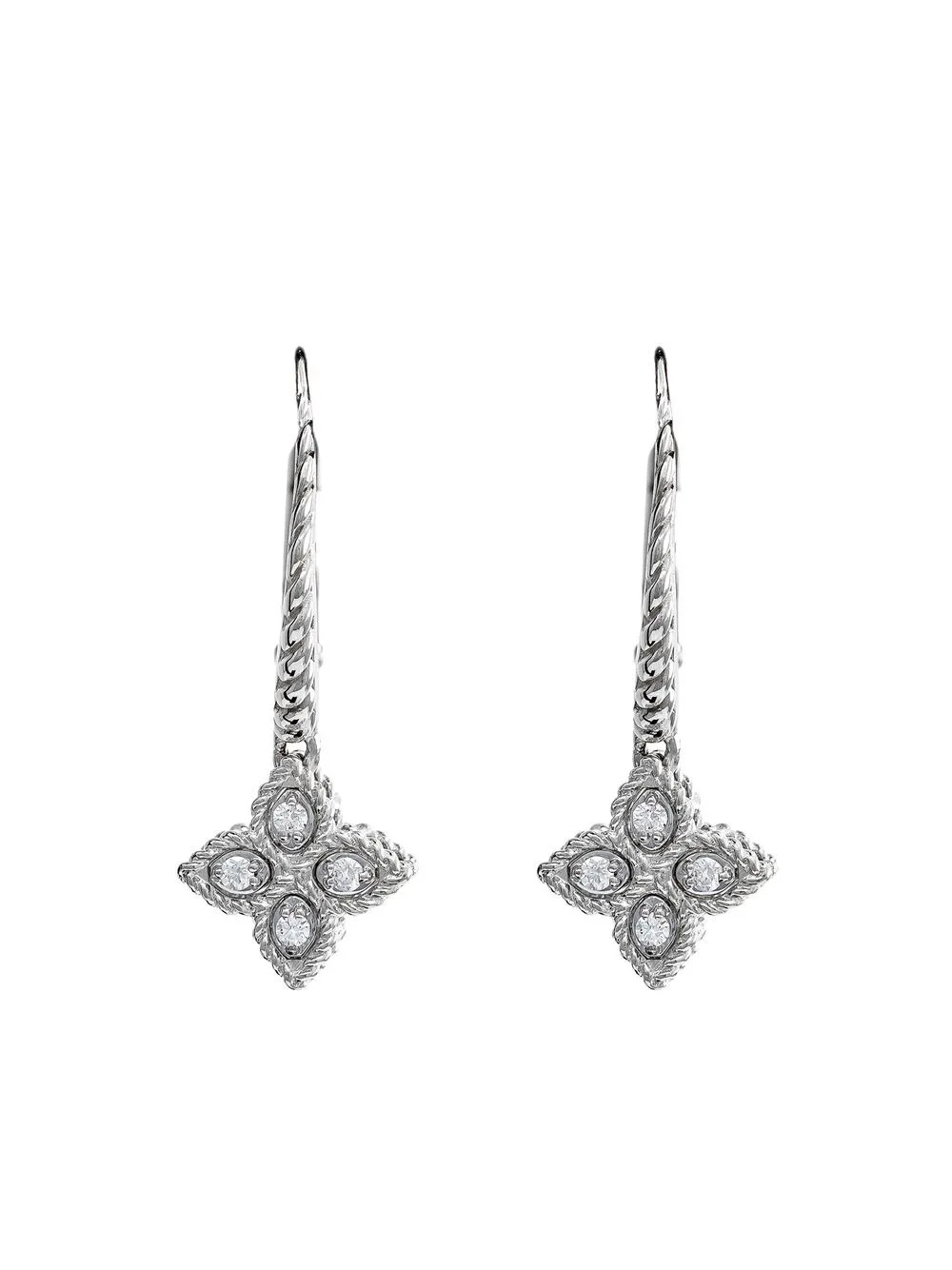 Roberto Coin 18kt White Gold Princess Flower Diamond Drop Earrings - Farfetch | Farfetch Global