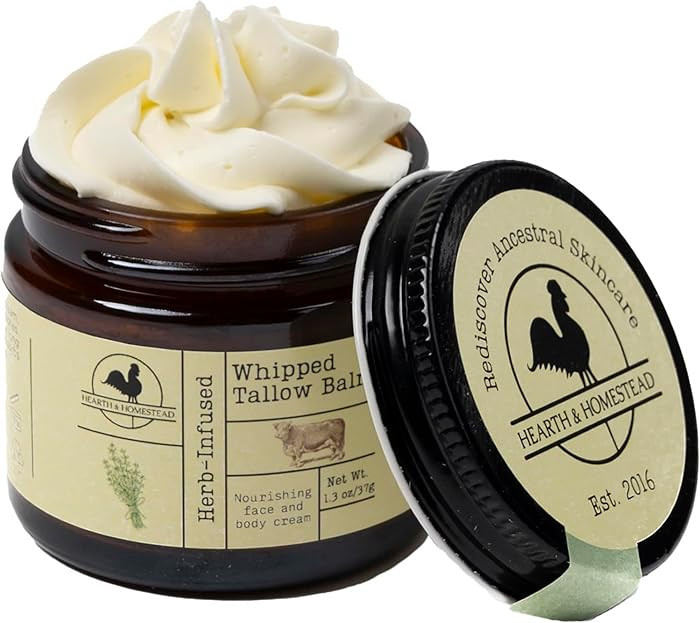 Hearth and Homestead: Handmade Whipped Tallow Balm (Unscented/Herb-Infused) - Organic Body Butter... | Amazon (US)