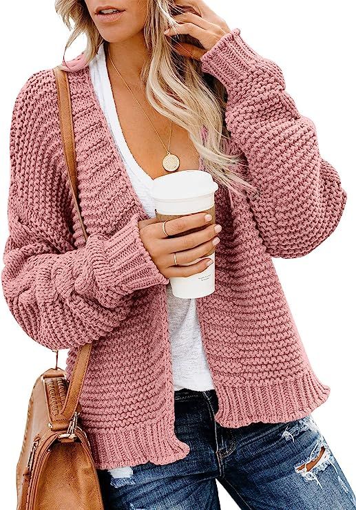 Dokotoo Womens Open Front Long Sleeve Chunky Knit Cardigan Sweaters Loose Outwear Coat | Amazon (US)