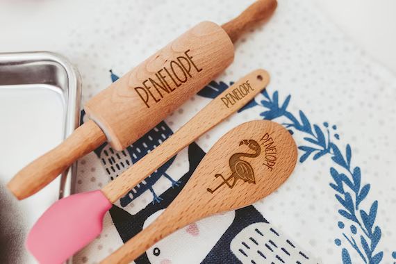 Wooden Kitchen Toys Flamingo Gifts Kids Rolling Pin - Etsy | Etsy (US)