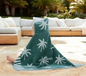 Palm Trees Plush Jacquard Baby Beach Hooded Towel UPF 50+ | Pottery Barn Kids