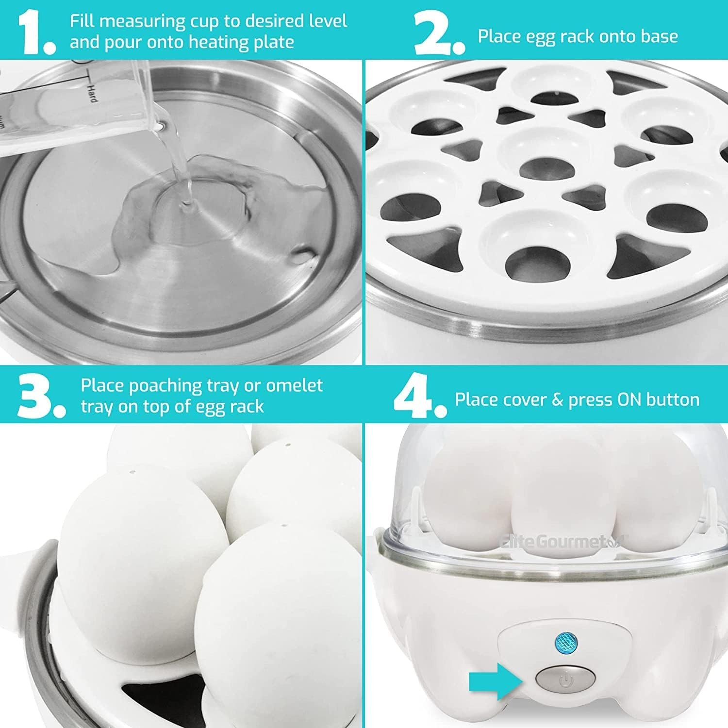 Elite Gourmet EGC-007## Rapid Egg Cooker, 7 Easy-To-Peel, Hard, Medium, Soft Boiled Eggs, Poacher... | Amazon (US)