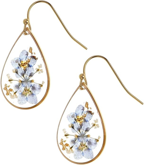Jean Beau Handmade Pressed Flower Earrings for Women, Unique Resin Dried Flowers Sterling Silver ... | Amazon (US)