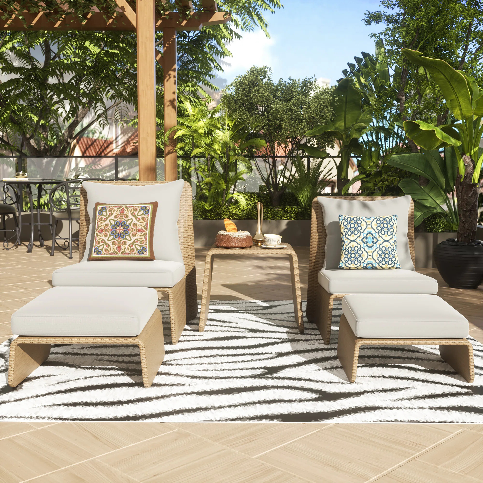 Wrought Studio 5 Pieces Wicker Outdoor Sofa Chair with Ottoman Footrest and Table, No Assembly, S... | Wayfair North America