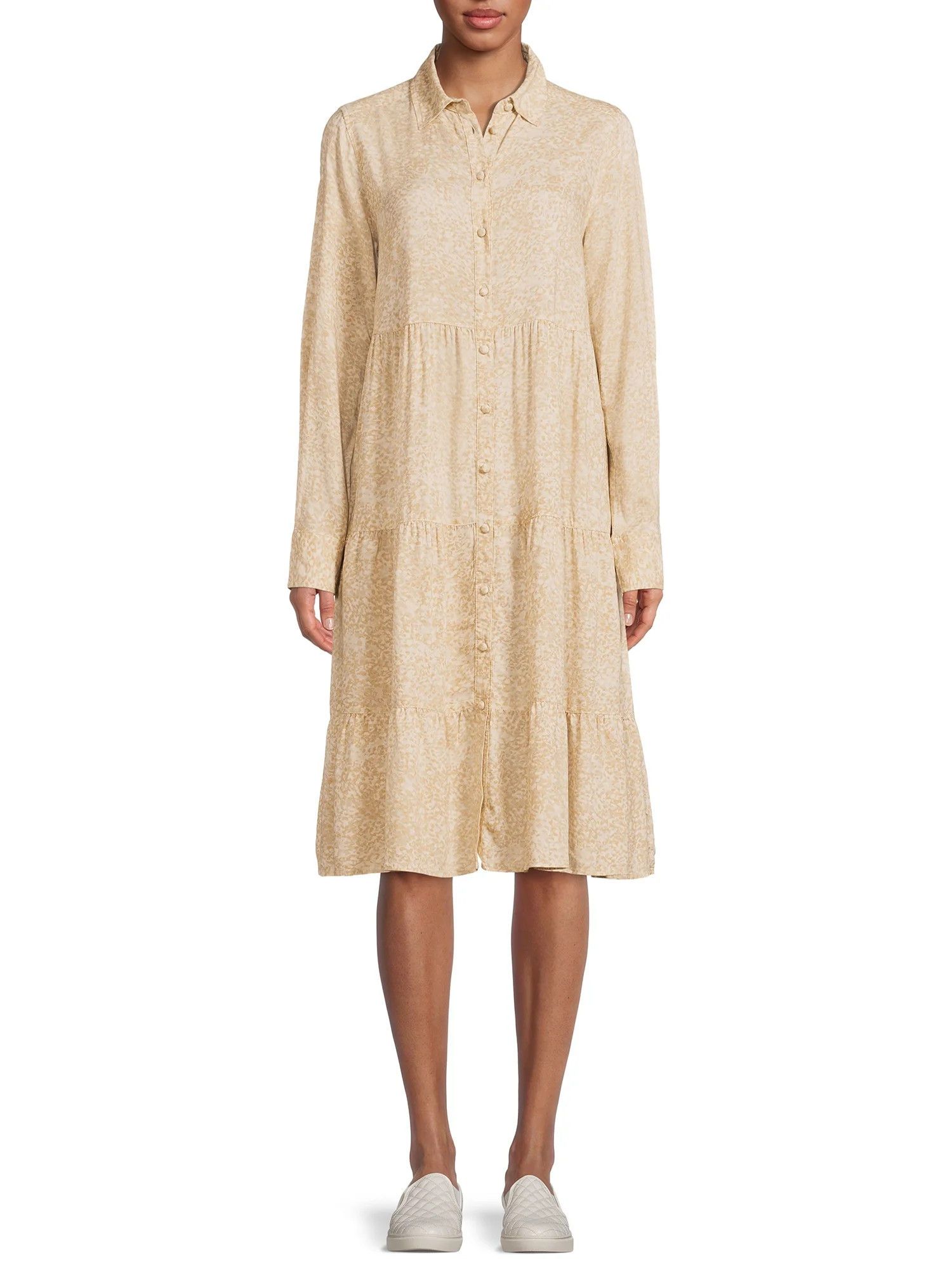 Time and Tru Women's Tiered Dress with Long Sleeves | Walmart (US)