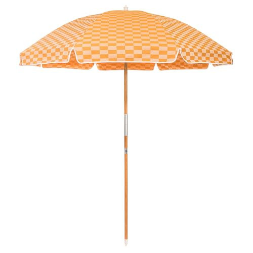 Business & Pleasure Co. Rio Umbrella - 6' Boho Beach Umbrella, 7' Tall Wood Pole, UPF 50+, Vintage Gold Checker | Amazon (US)