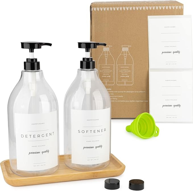 Liquid Laundry Detergent Dispenser for Laundry Room - 2 Decorative 64-Oz PET Plastic Containers w... | Amazon (US)