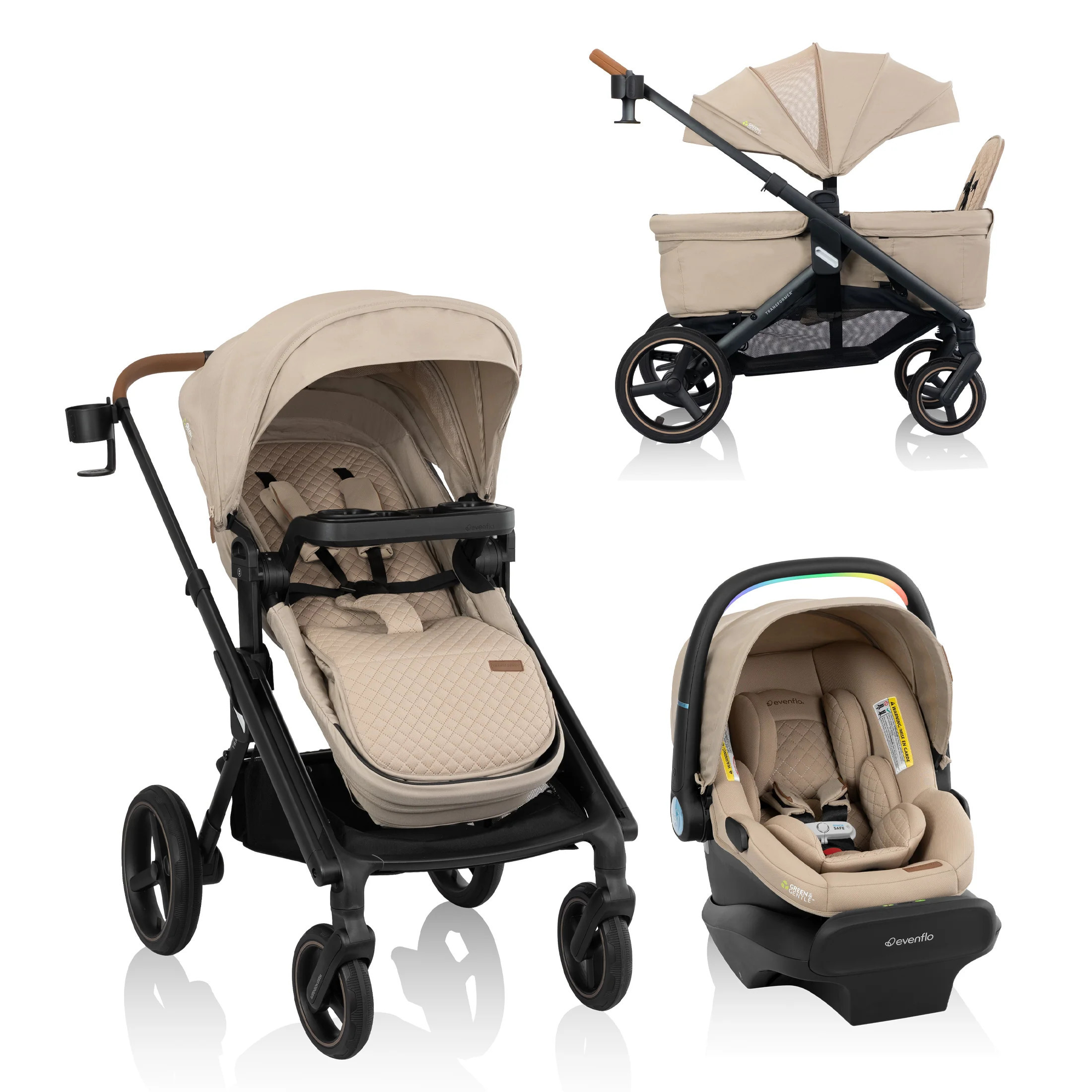 Transformer Stroller to Wagon Travel System Featuring LiteMax NXT Infant Car Seat with SensorySoothe | Evenflo Company