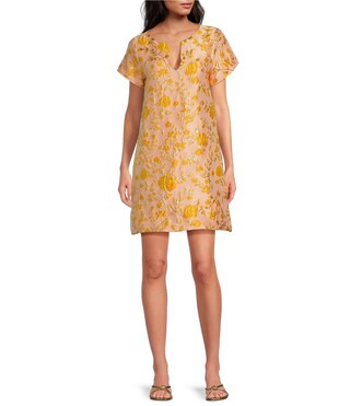 Lulu Jacquard V-Neck Short Sleeve Mini Shift Dress | Dillard's