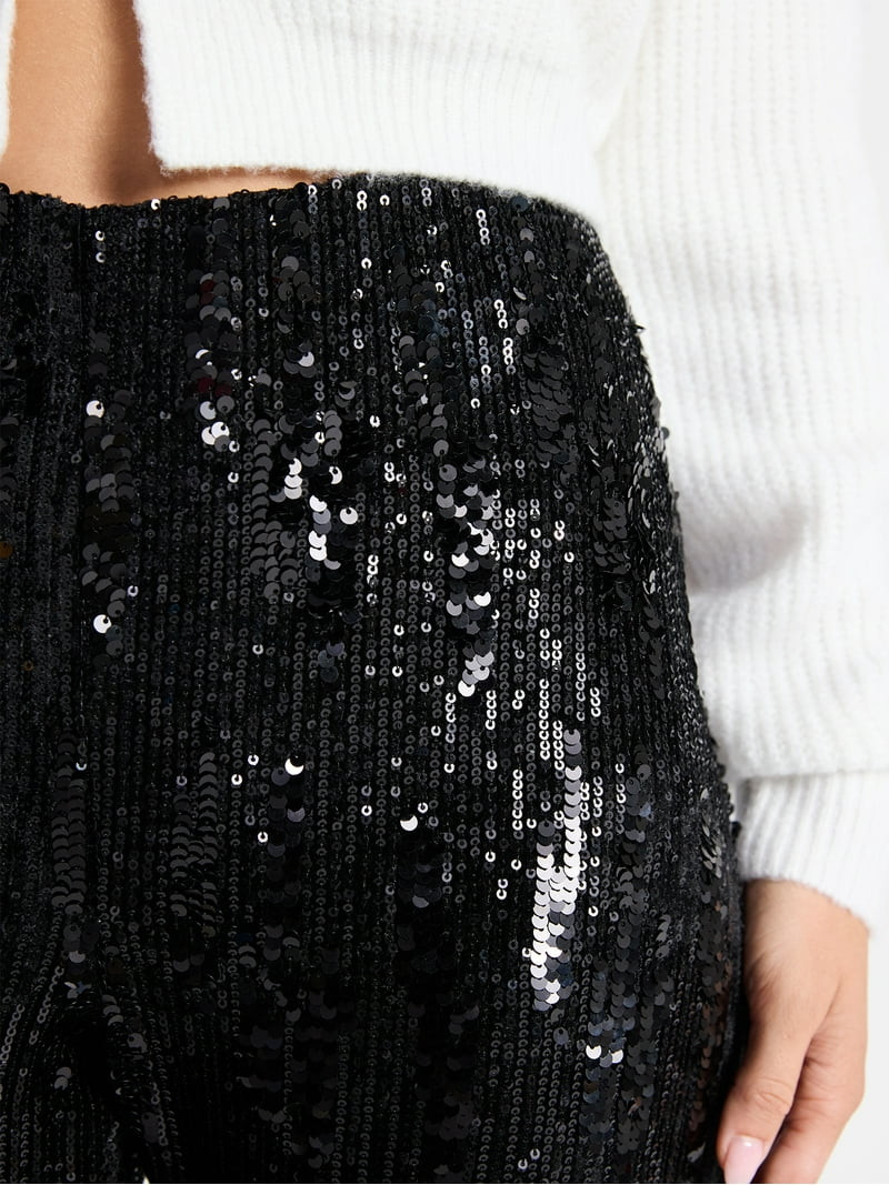 No Boundaries Sequin Flare Pants, Women's and Women's Plus | Walmart (US)