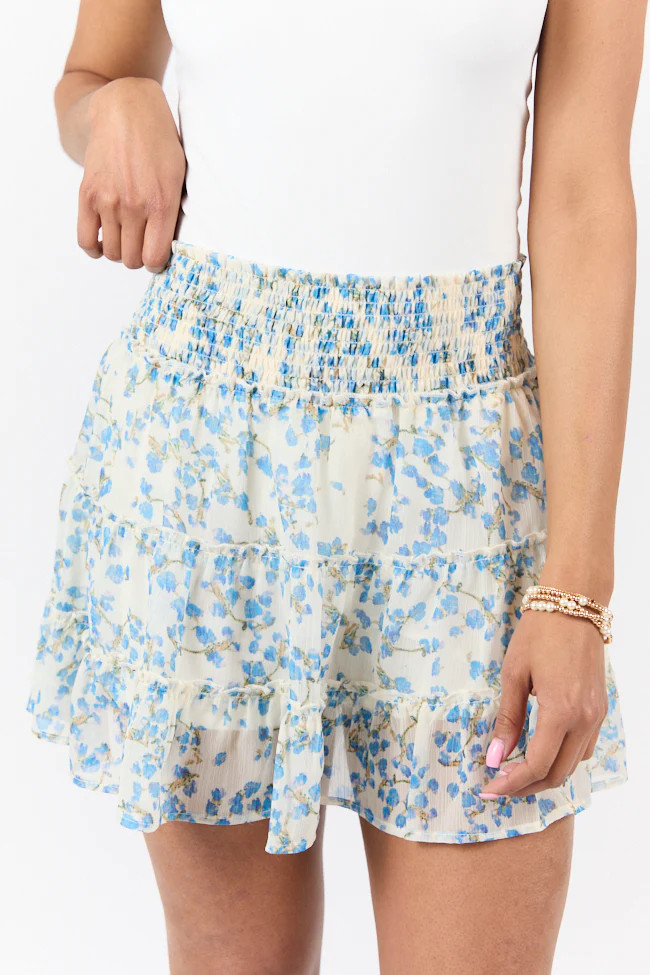 Through The Garden Blue Multi Color Floral Mini Skort | Pink Lily